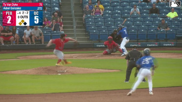 Asbel Gonzalez singles on a ground ball to shortstop Anyelo Encarnación. Angel Acosta scores.