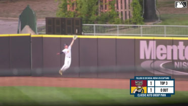 Jake Fox makes a leaping grab