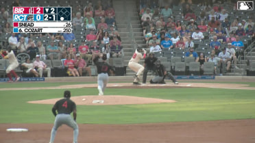 Jacob Cozart homers (1) on a fly ball to right center field.