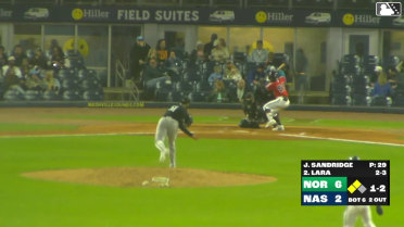Luis Lara singles on a ground ball to third baseman Bryan Ramos, deflected by pitcher Jayvien Sandridge. Jordyn Adams scores. Jacob Hurtubise to 3rd.