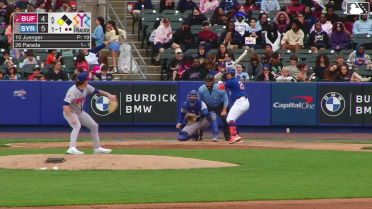 Kevin Parada out on a sacrifice fly to center fielder Jonatan Clase. Ji Hwan Bae scores.