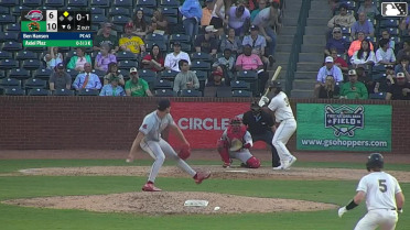 Axiel Plaz singles on a ground ball to center fielder Isaiah Jackson, deflected by pitcher Ben Hansen. Easton Carmichael scores.