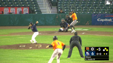 Douglas Hodo III singles on a line drive to left fielder Jorge Burgos. Adam Retzbach scores. Tavian Josenberger to 3rd. Douglas Hodo III to 2nd.