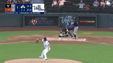 Nick Solak doubles (16) on a line drive to center fielder Brayan Buelvas. Carlos Rodríguez scores.