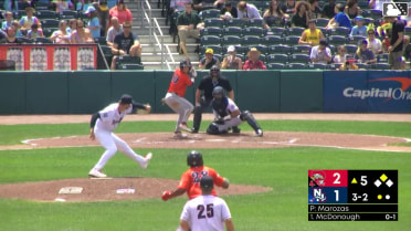 Tyler McDonough singles on a line drive to center fielder Mathieu Vallee. Matt Fraizer scores.
