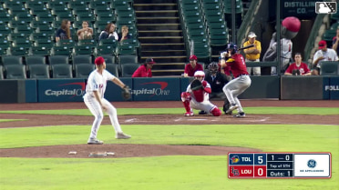 Justice Bigbie homers (1) on a line drive to center field.