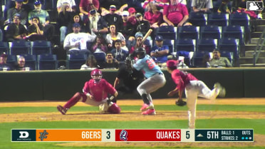 Cesar Quintas singles on a line drive to center fielder Hayden Alvarez. Ricardo Cova scores.