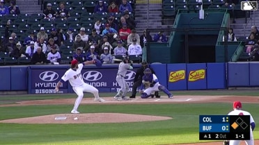 Cooper Ingle singles on a line drive to center fielder RJ Schreck. Nolan Jones scores.