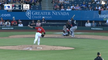 Connor Joe homers (1) on a fly ball to left field.