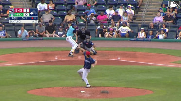 Andy Perez singles on a ground ball to left fielder Nick Lucky. Ben McCabe scores.