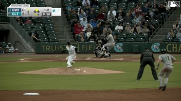 Aaron Schunk doubles (7) on a sharp line drive to center fielder Dru Baker. Sean Murphy scores.