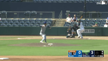 Luke Williams homers (8) on a fly ball to left field.