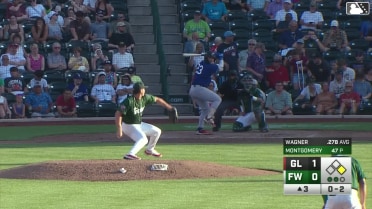 Logan Wagner doubles (13) on a sharp line drive to right fielder Kavares Tears. Eduardo Quintero scores.