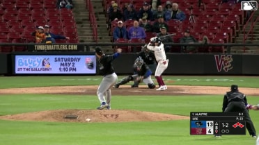 Luiyin Alastre doubles (1) on a ground ball to center fielder Asbel Gonzalez. Daniel Dickinson scores. Luis Castillo scores. Juan Baez to 3rd.