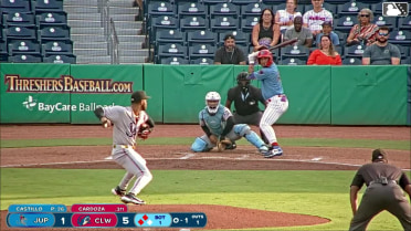Victor Cardoza doubles (7) on a ground ball to left fielder Luis Leon. Nolan Beltran scores. TJayy Walton scores.
