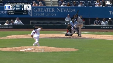 Jack Winkler homers (4) on a fly ball to left field. Carlos Pérez scores.