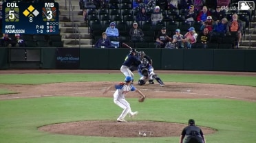 Connor Rasmussen singles on a soft line drive to center fielder Darlyn De Leon. Hyungchan Um scores.