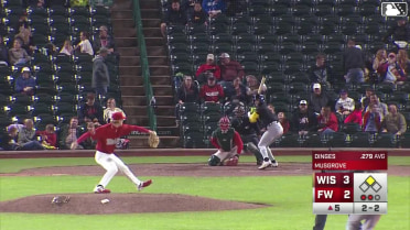 Marco Dinges doubles (3) on a ground ball to right fielder Kavares Tears. Luis Castillo scores.