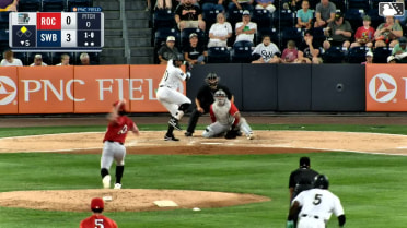 Yanquiel Fernández singles on a line drive to center fielder Sam Petersen. Marco Luciano scores.