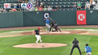Jake Fox out on a sacrifice fly to left fielder Elijah Nunez. Christian Knapczyk scores.