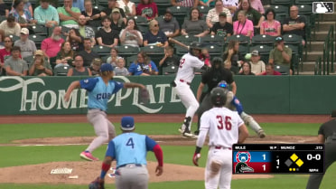Samuel Munoz singles on a fly ball to right fielder Geuri Lubo. Jaron Elkins scores. Eduardo Guerrero to 2nd.