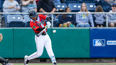Axel Sanchez doubles (5) on a line drive to left fielder Walker Martin. Carter Dorighi scores.
