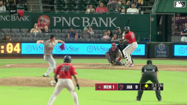 Rece Hinds doubles (5) on a sharp fly ball to center fielder Victor Scott II. Agustín Ramírez scores.