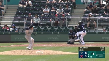 Ryan Bliss doubles (8) on a line drive to left fielder Kellen Strahm. Brennen Davis scores.