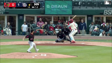 Liover Peguero doubles (5) on a sharp line drive to left fielder Christian Franklin. Pedro León scores.