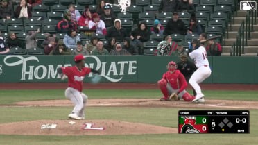 Cameron Decker homers (1) on a line drive to left field.