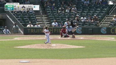 Bryan Ramos homers (1) on a fly ball to left field.