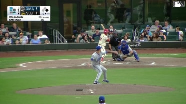 Adam Frazier doubles (1) on a line drive to center fielder Drew Waters. Christian Moore scores.