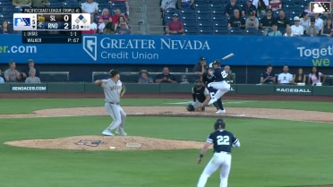 Luis Urías doubles (8) on a line drive to left fielder Nelson Rada. Tim Tawa scores.