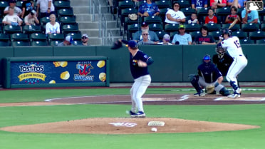 Marek Houston homers (1) on a fly ball to left field.