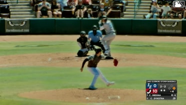 Connor Dykstra doubles (2) on a fly ball to right fielder Qrey Lott. Cesar Quintas scores.