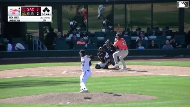 Bees challenged (pitch result): Jake Holton walks. Bryce Eldridge scores. Will Brennan to 3rd. Nate Furman to 2nd.