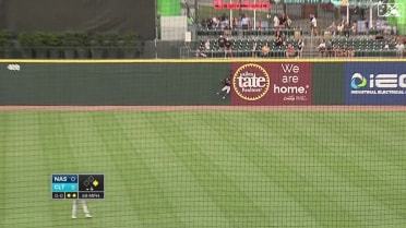 Roller leaps to make a catch at the wall in center