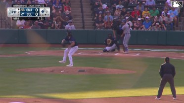 Drew Waters out on a sacrifice fly to left fielder CJ Kayfus. Matthew Lugo scores.