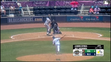 David McCabe out on a sacrifice fly to center fielder Eduardo Garcia. Patrick Clohisy scores.