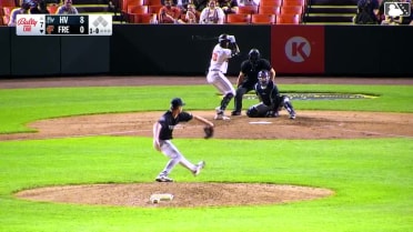 Leandro Arias singles on a ground ball to left fielder Josh Moylan.