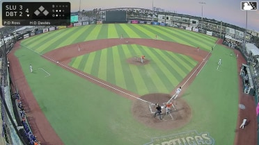 Mason Neville triples (1) on a sharp fly ball to center fielder Sam Robertson.