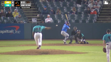 Joe Lampe doubles (4) on a line drive to left fielder Frederick Bencosme. Jake Fox scores.