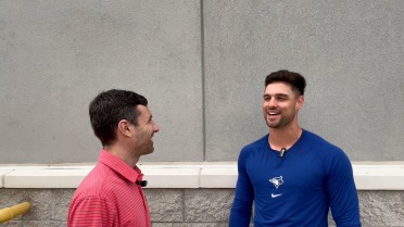 Damiano Palmegiani chats during Spring Training