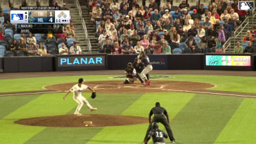 Kendrey Maduro triples (2) on a sharp fly ball to right fielder Abdias De La Cruz. Alberto Rios scores.