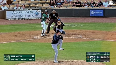 Juan Mateo triples (1) on a fly ball to center fielder Derek Datil.