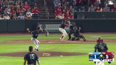 Trey Paige doubles (9) on a ground ball to right fielder Kala'i Rosario. Miguel Ugueto scores.