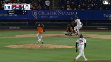 LuJames Groover flies into a double play in foul territory, right fielder Grant McCray to shortstop Aeverson Arteaga.