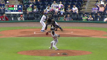 Aidan Longwell singles on a soft ground ball to second baseman Duce Gourson. Andy Perez scores.
