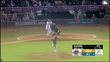 Blake Burke doubles (24) on a sharp line drive to center fielder Austin Overn. Jesús Made scores.