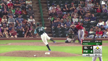 Emil Morales doubles (16) on a line drive to left fielder Kasen Wells. Eduardo Quintero scores.